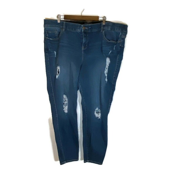 Torrid Bombshell Skinny Distressed Jeans Sz 26R Blue Stretch Plus Destroyed READ - Picture 1 of 13